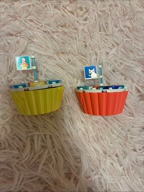 Lego Bright Green & Coral Cupcake Toy Pair with Flag Toppers